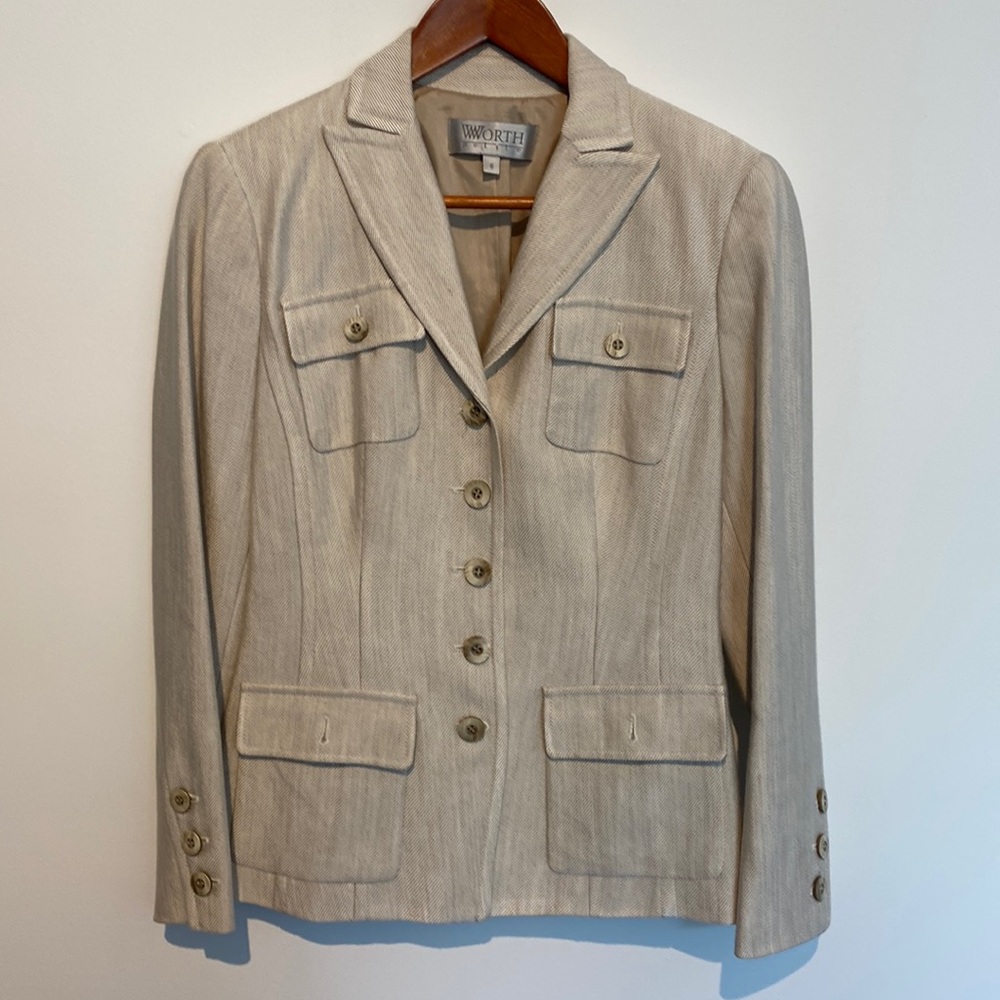 Worth beautifully tailored blazer jacket cream linen color petite 8Viscose linen